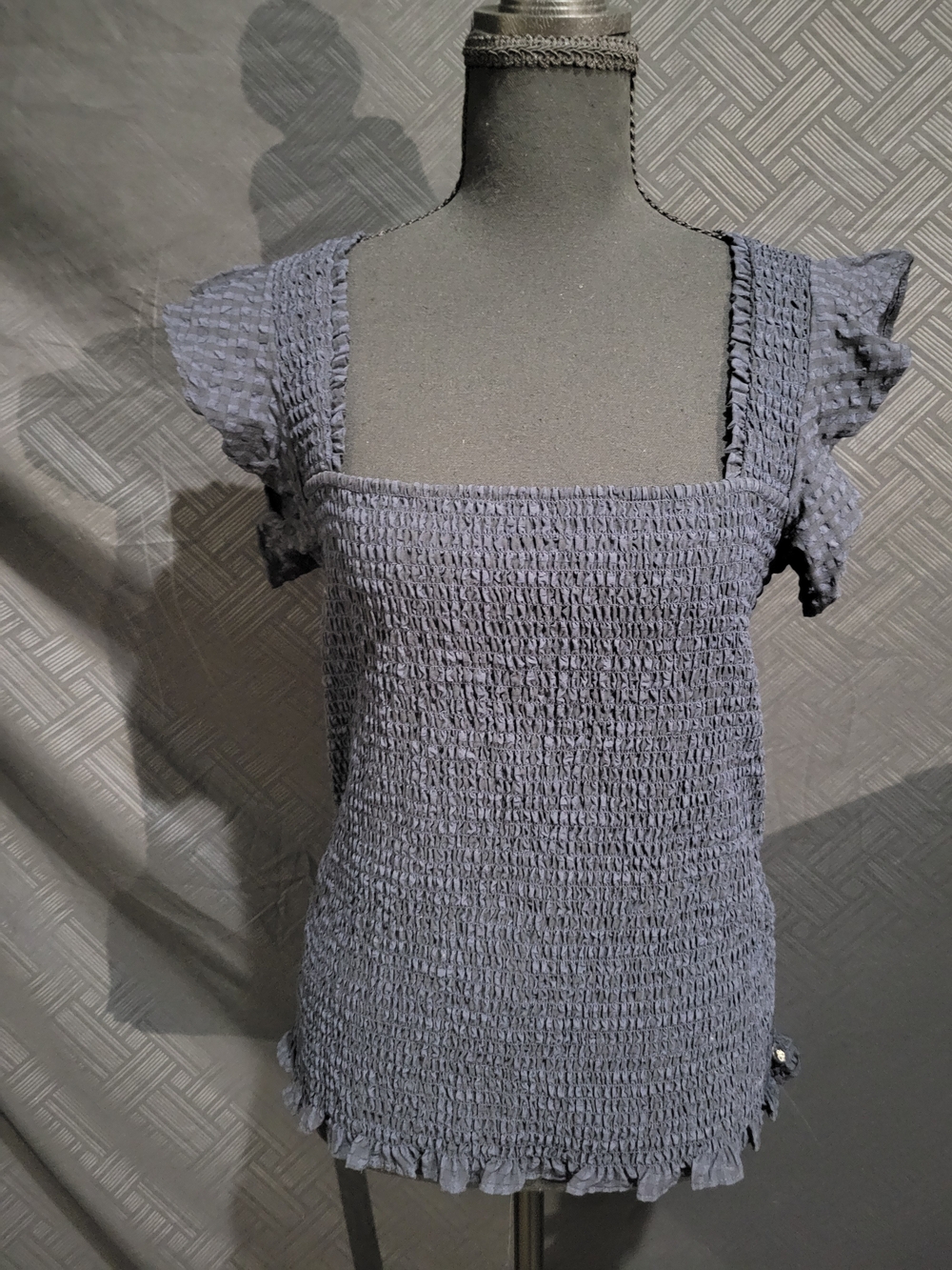 Scotch & Soda Sun seeker Boho smocked Navy Short Ruffle Sleeve Large Top